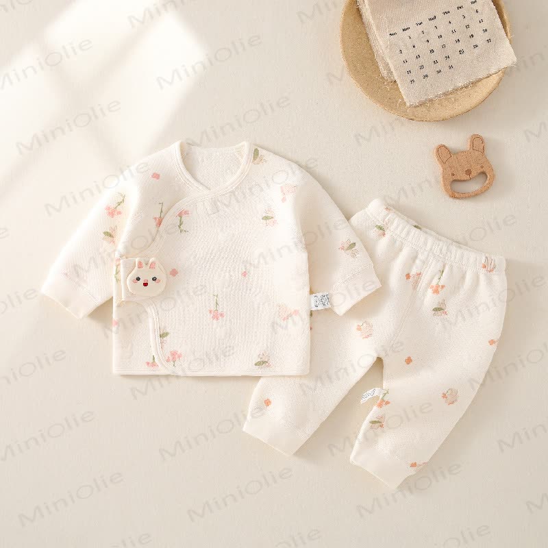 Baby Rabbit Print Pajamas Quilted 2 Pieces Set - Beige - 3-6M - image 1
