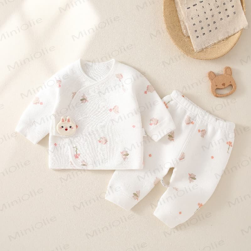 Baby Rabbit Print Pajamas Quilted 2 Pieces Set - White - 3-6M - image 2