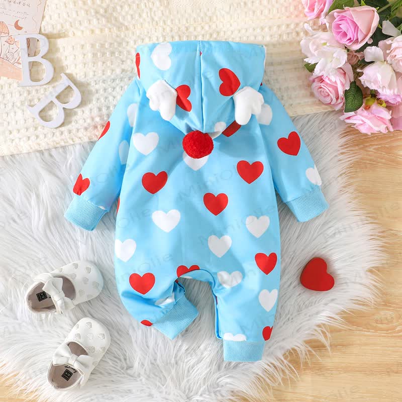 Baby Heart Print Hooded Warm Romper - image 4