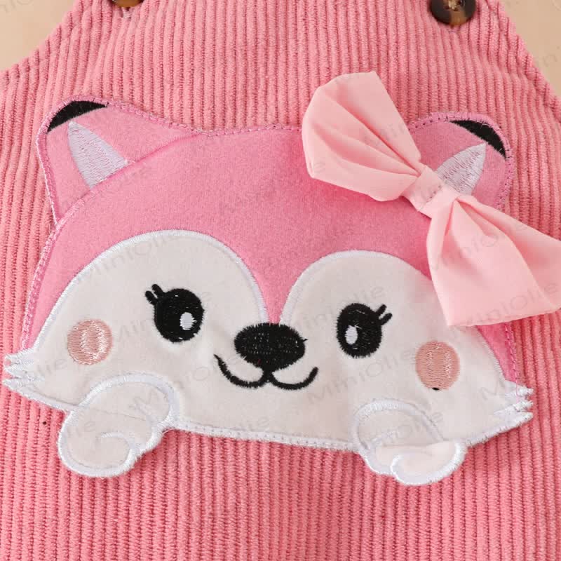 Baby Girl Cord Love Flying Sleeves Fox Bodysuit & Bow Overalls With A Bow - image 13