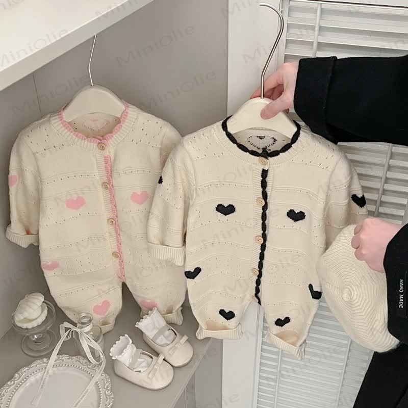 Baby Girl Knitted Heart Print Romper - image 1