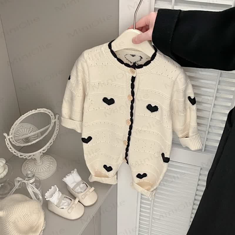 Baby Girl Knitted Heart Print Romper - Black - 2-3T - image 2