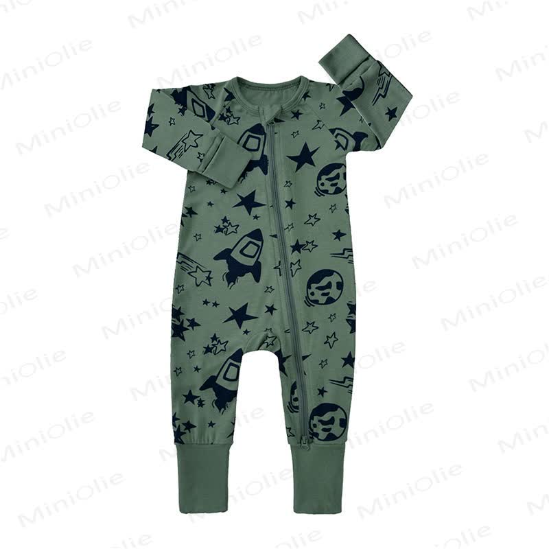 Baby Cartoon Print Pajamas Romper - Green - 18-24M - image 2