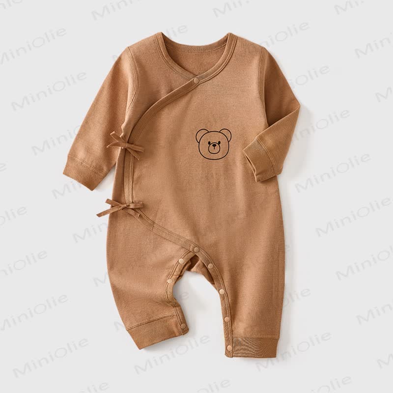 Baby Cartoon Bear Print Newborn Pajamas Romper - Brown - 12-18M - image 2