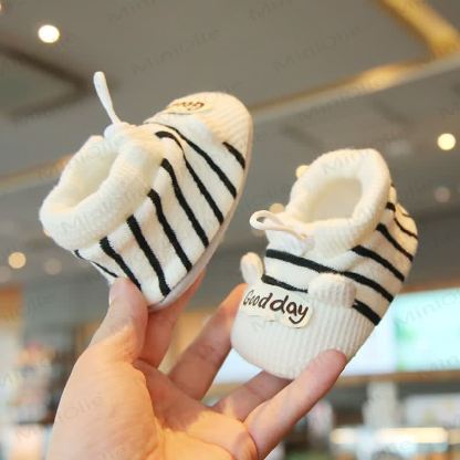 GOOD DAY Baby Striped Socks Shoes - Black - 10-15M - image 1