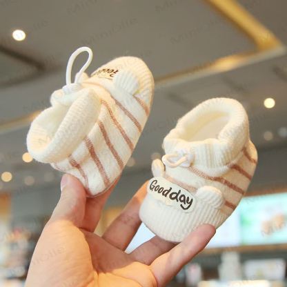 GOOD DAY Baby Striped Socks Shoes - Khaki - 10-15M - image 2