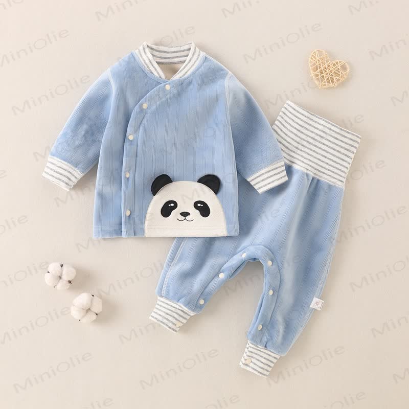Baby Cartoon Panda Fleece Pajamas 2 Pieces Set - Blue - 2-3T - image 2