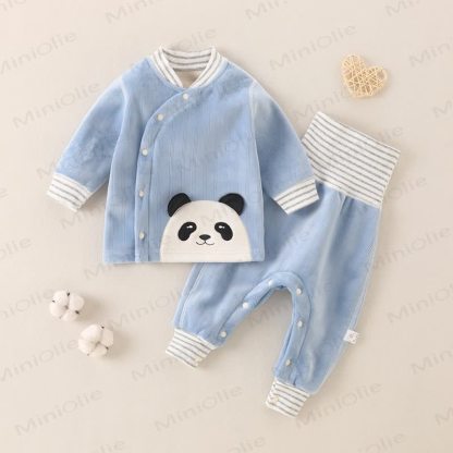 Baby Cartoon Panda Fleece Pajamas 2 Pieces Set - Blue - 2-3T - image 2