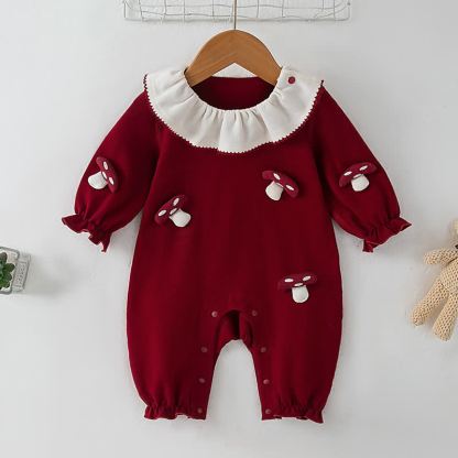 Baby Cartoon Mushroom Newborn Cute Romper - Red - 1-2T - image 1