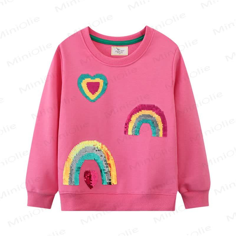 Toddler Cartoon Rainbow Heart Print Sweatshirt  - Pink - 7T - image 1