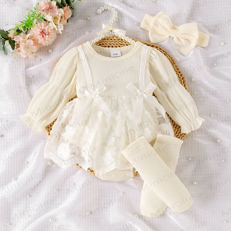 Baby Girl Bow Flower Mesh Dress - Beige - 12-18M - image 4