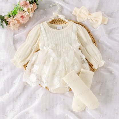 Baby Girl Bow Flower Mesh Dress - Beige - 12-18M - image 4