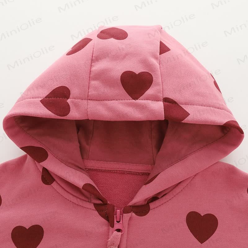Toddler Girls Heart Print Pink Hooded Outerwear - image 2