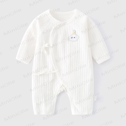 Baby Cartoon Cloud Solid Color Newborn Pajamas Romper - White - 3-6M - image 1