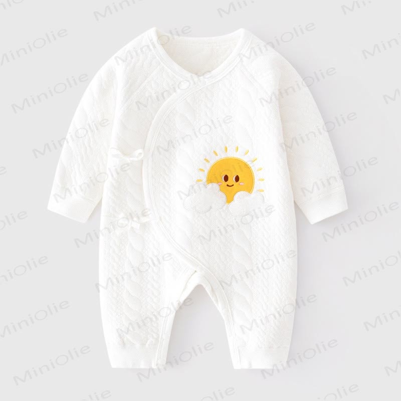 Baby Cartoon Sun And Clouds Newborn Warm Pajamas Romper - White - 3-6M - image 1