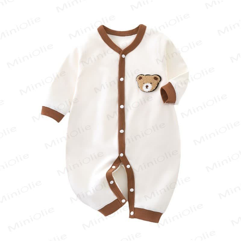 Baby Cartoon Bear Newborn Pajamas Romper - Browm - 18-24M - image 1