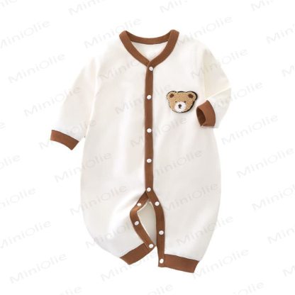 Baby Cartoon Bear Newborn Pajamas Romper - Browm - 18-24M - image 1