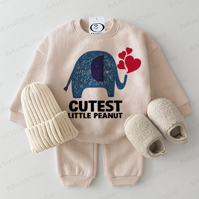 CUTEST LITTLE PEANUT Baby ELephant Love Beige 2-piece Set - Beige - 2-3T - image 1