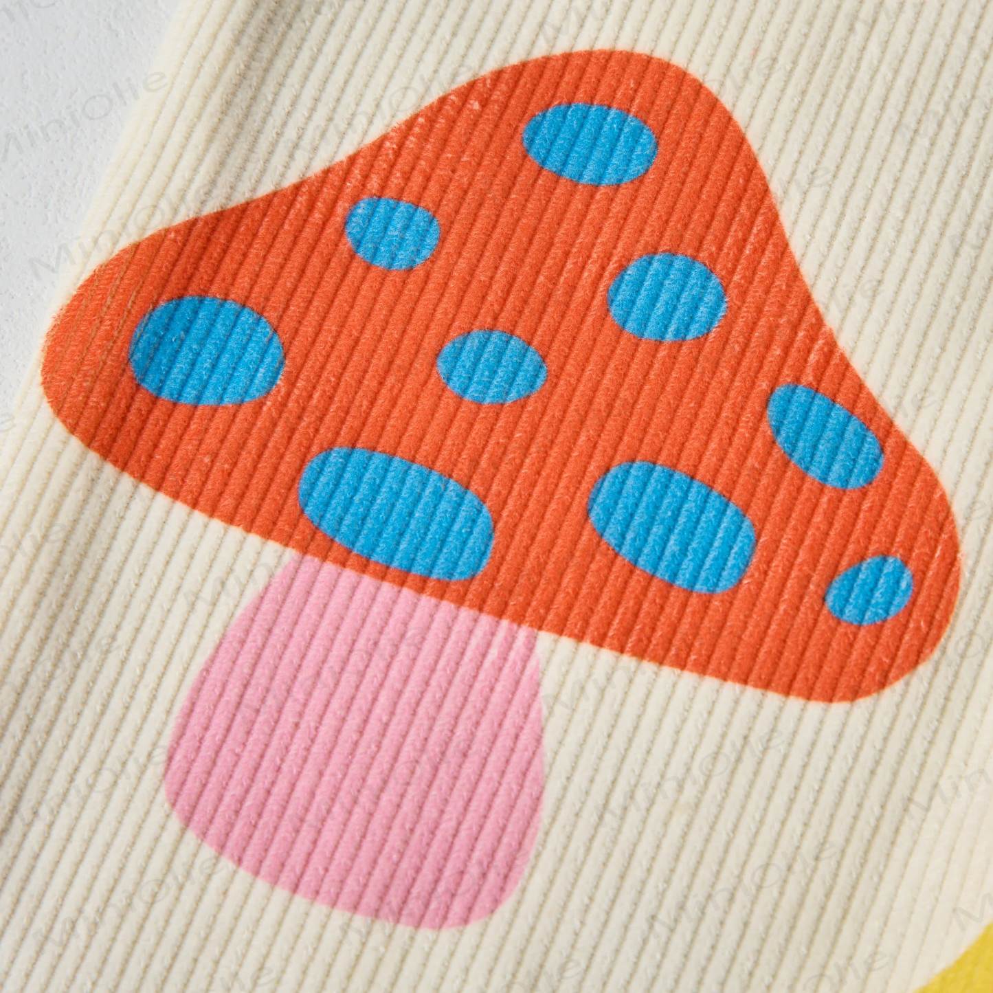 Baby Toddler Colorful Mushroom Beige Corduroy Overalls  - image 6