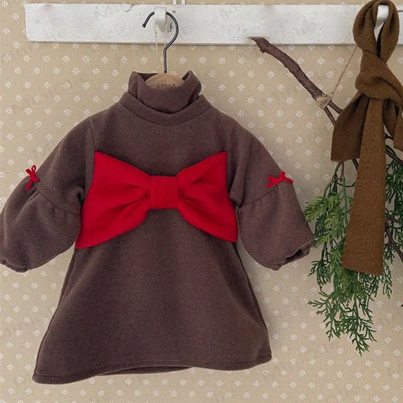Toddler Girl Bow Solid Color Dress - Coffee - 4-5Y - image 5