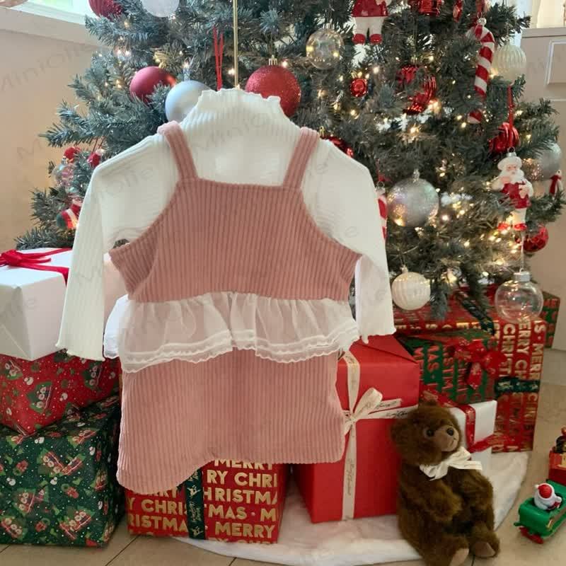 Toddler Girl Cord Patchwork Mesh Suspender Skirt - image 2