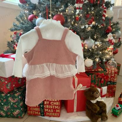 Toddler Girl Cord Patchwork Mesh Suspender Skirt - image 2