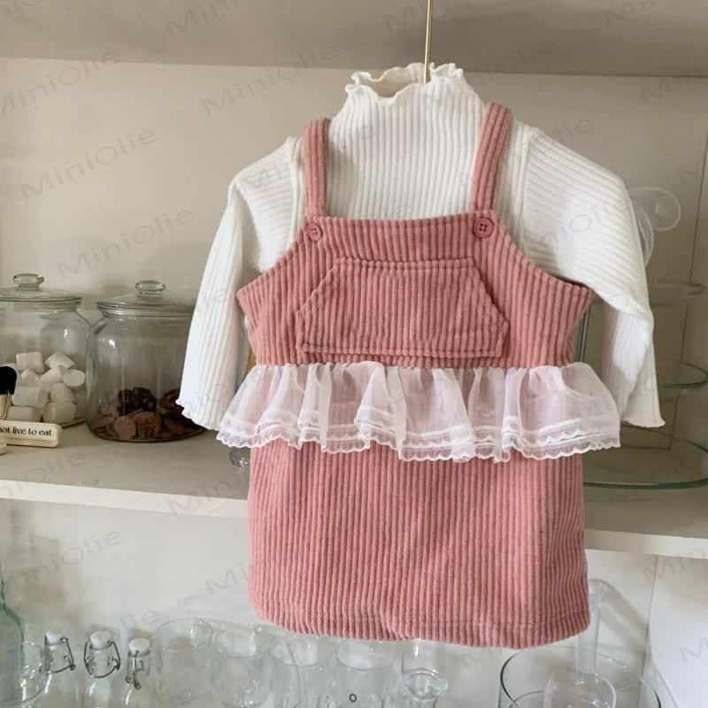 Toddler Girl Cord Patchwork Mesh Suspender Skirt - image 3