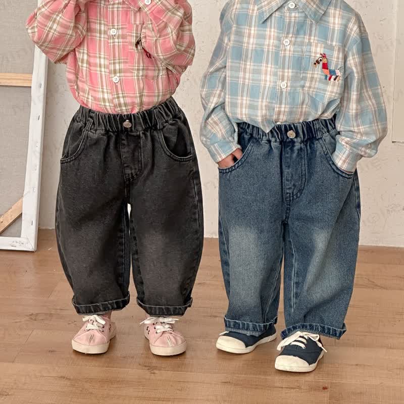 Toddler Kid Solid Color Loose Denim Pants - image 1
