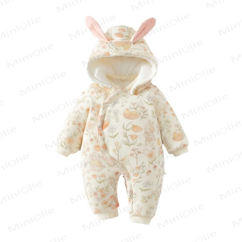 Baby Animal Fleece Lined Quilted Hooded Romper - image 2