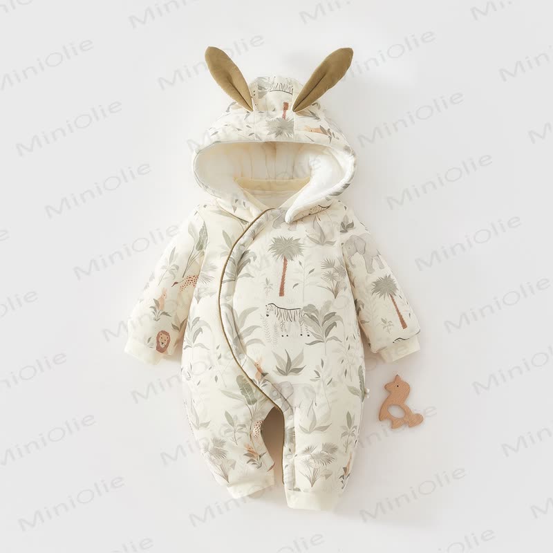 Baby Animal Fleece Lined Quilted Hooded Romper - Zebra - 12-18M - image 5