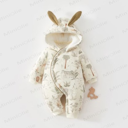Baby Animal Fleece Lined Quilted Hooded Romper - Zebra - 12-18M - image 5