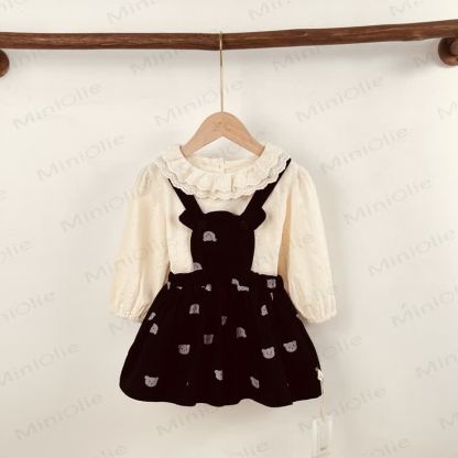 Baby Toddler Girl Denim Bear Suspender Skirt - image 3