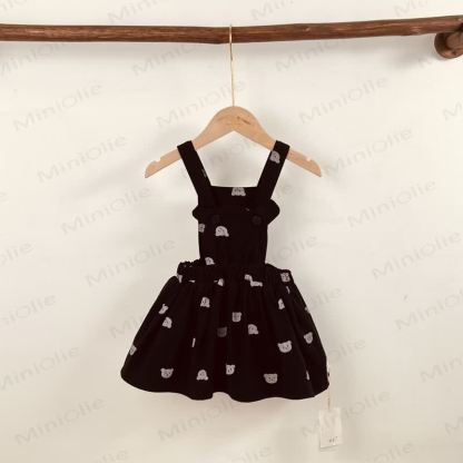 Baby Toddler Girl Denim Bear Suspender Skirt - Black Skirt - 3-4Y - image 6