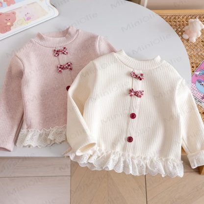 Toddler Girl Bow Lace Knit Top - image 1