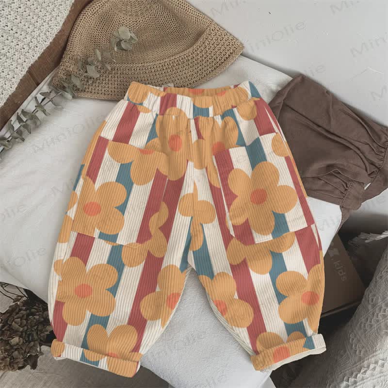 Baby Toddler Colored Striped Flowers Pants - Beige - 3-5T - image 1