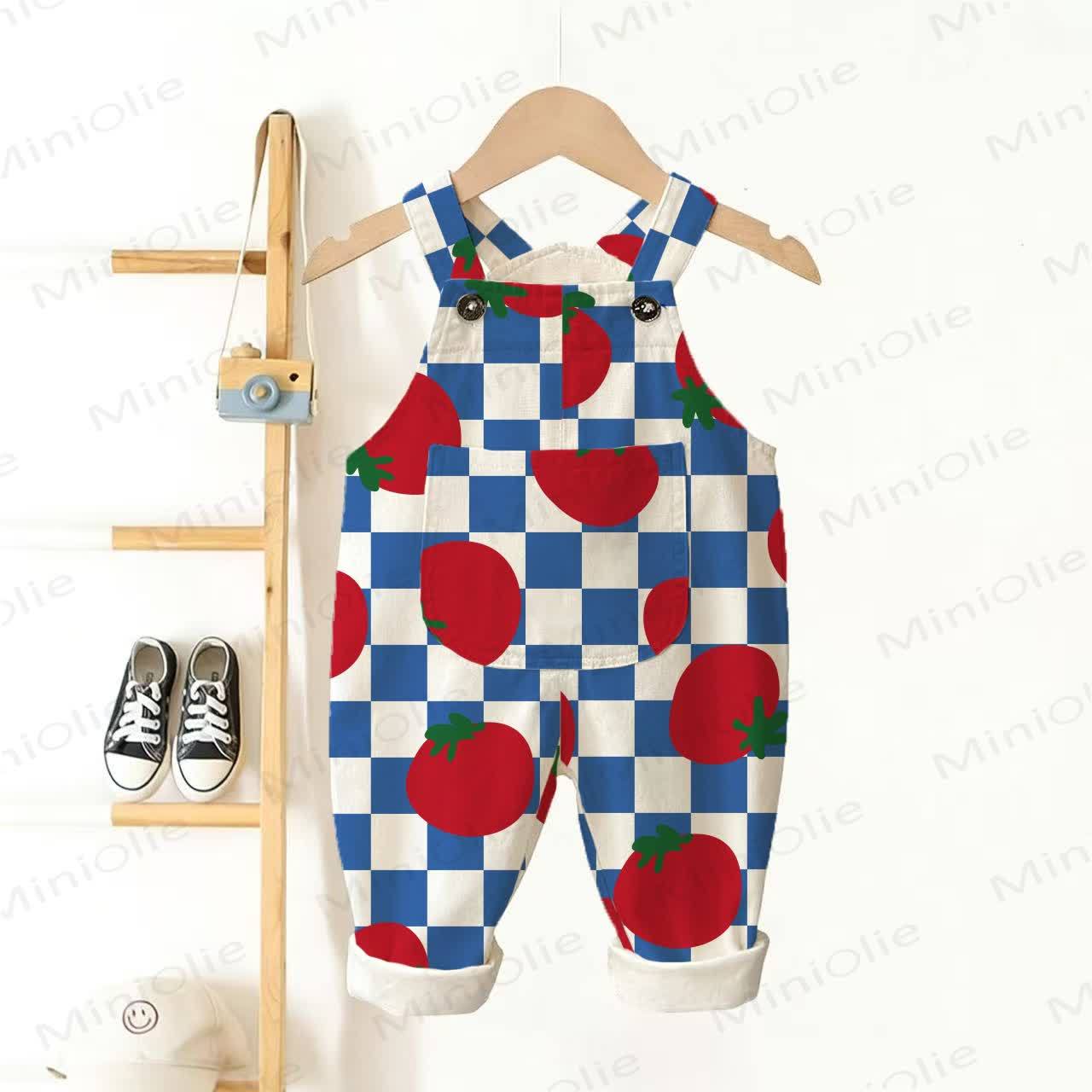 Baby Toddler Checkerboard Tomatoes White Overalls - White - 3-5T - image 1