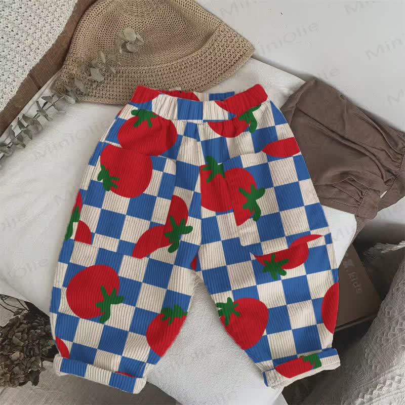 Baby Toddler Checkerboard Tomatoes Corduroy Pants - White&Blue - 5-7T - image 1