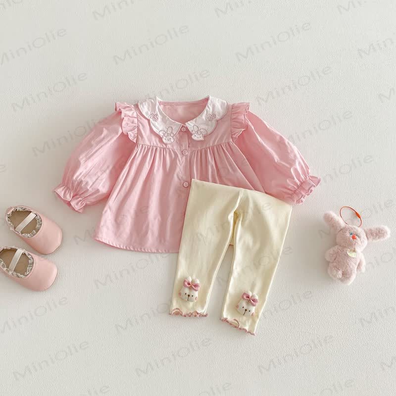 Baby Toddler Girl Bunny Pink Top/Beige Bow Leggings - image 2