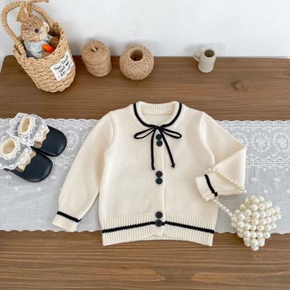 Baby Toddler Girl Knit Bow Cardigan/Black Pants/Stripe Pants - image 5