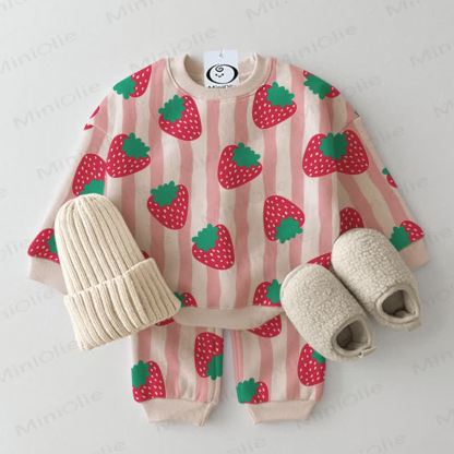 Baby Beige Stripe Strawberry 2-piece Set - Beige - 2-3T - image 1