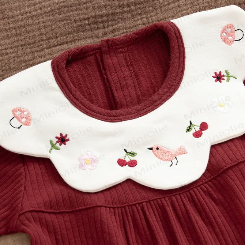 Baby Petal Collar Rib Romper with Hat - image 2