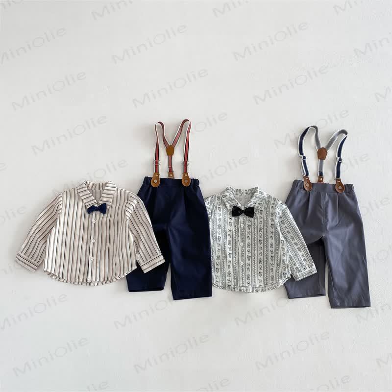 Baby Toddler Boy Solid Color Overalls/Bow Top - image 1