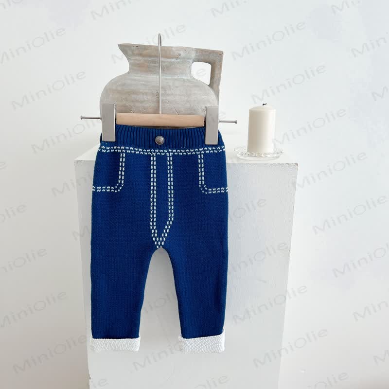 Baby Solid Color Knit Leggings - Navy Blue - 2-3T - image 3