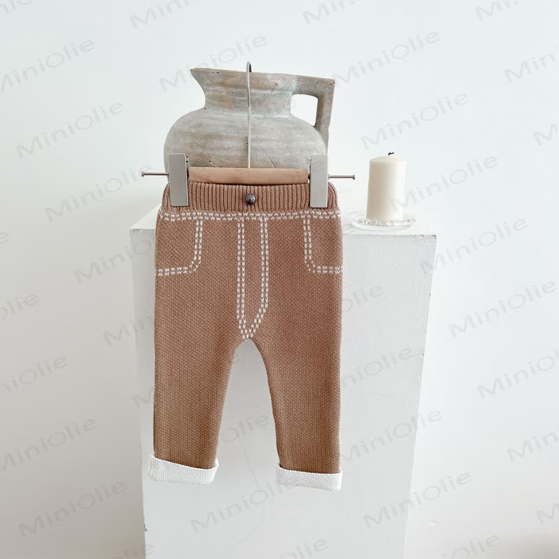 Baby Solid Color Knit Leggings - Khaki - 2-3T - image 5