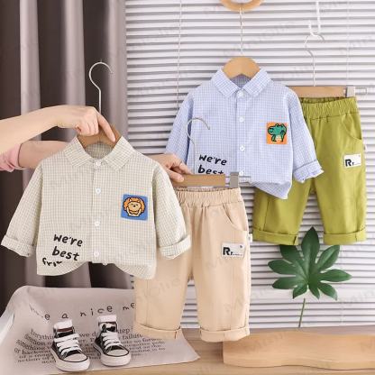 WE'RE BEST FRI Baby Toddler Boy Love Animal Plaid 2-piece Set - image 1