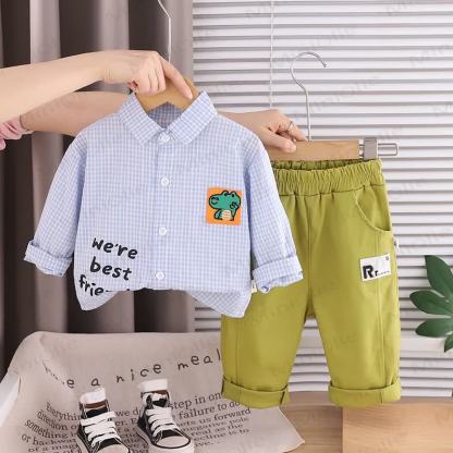 WE'RE BEST FRI Baby Toddler Boy Love Animal Plaid 2-piece Set - Blue - 5-7T - image 2
