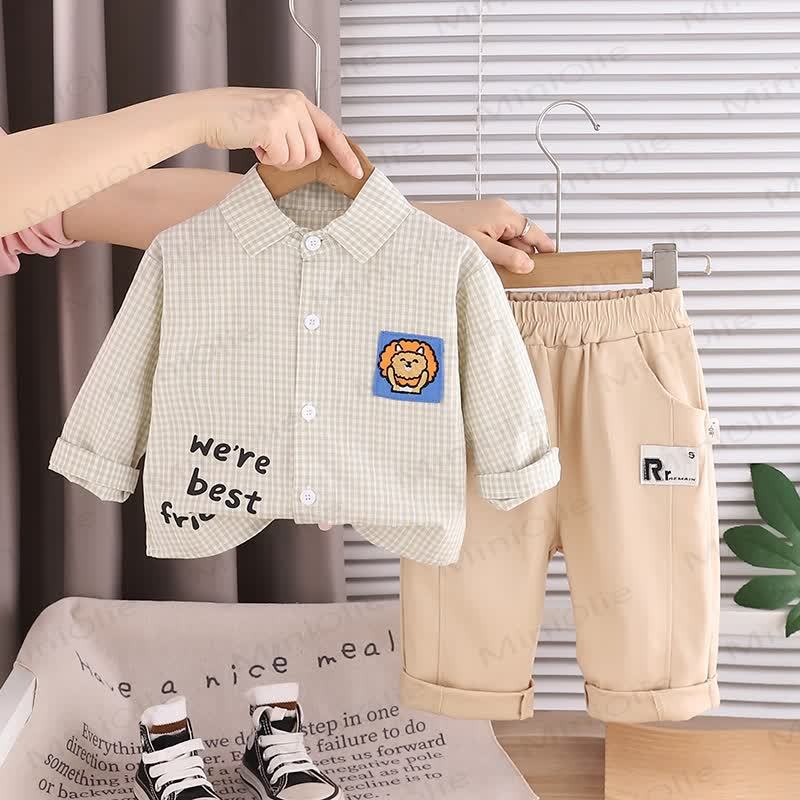 WE'RE BEST FRI Baby Toddler Boy Love Animal Plaid 2-piece Set - Light Green - 5-7T - image 4