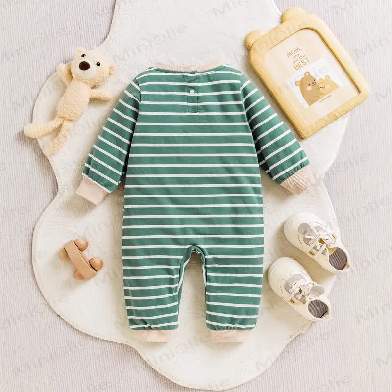 Baby Green Pupppy Striped Romper - image 3