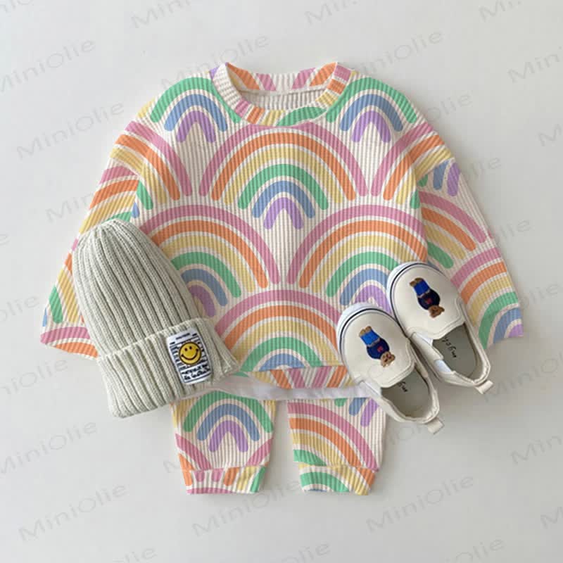 Baby Toddler Rainbow Waffle 2-piece Beige Set - Beige - 3-5T - image 1