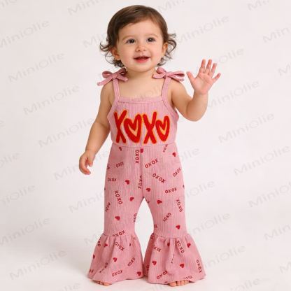 XOXO Baby Girl Bow Love Overalls - image 4